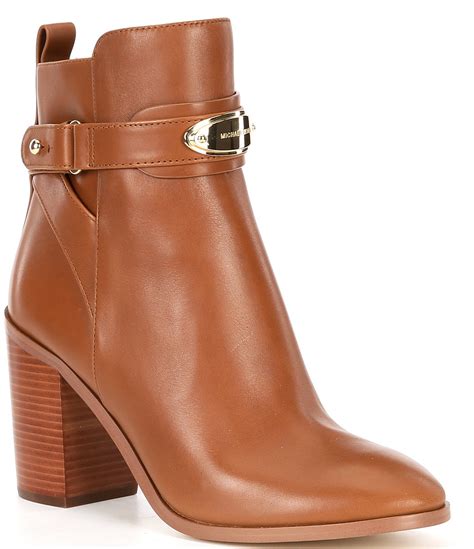 michael kors rose gold buckle block heel|Michael Kors heeled booties.